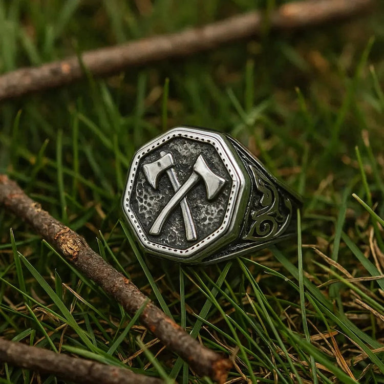 Crossed Battleaxe Ring - Stainless Steel Crossed Battleaxe Ring - Stainless Steel