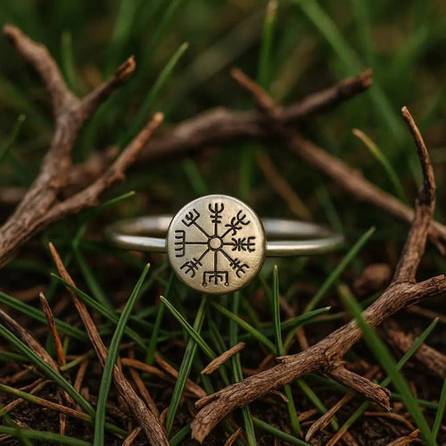 Bague symbolique Bague Vegvisir de guerrière au bouclier - Odins Hall