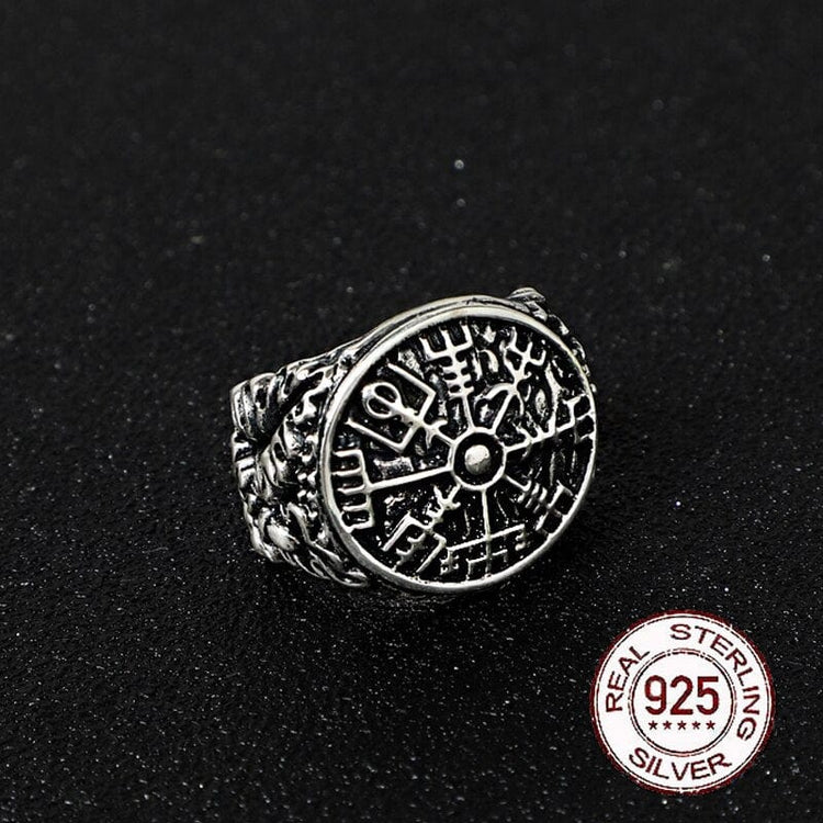 925 Sterling Silver Viking Ring - Vegvisir Leafing 925 Sterling Silver Viking Ring - Vegvisir Leafing