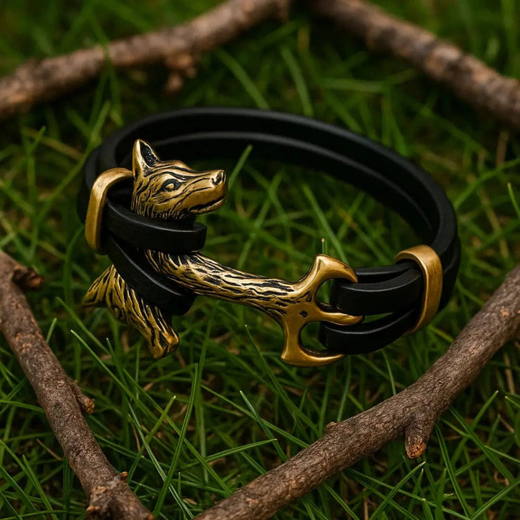 Viking Bracelet Fenrir's head in leather Viking Bracelet Fenrir's head in leather