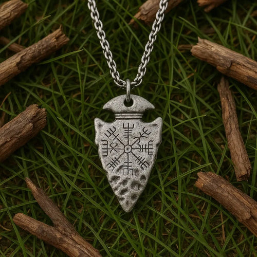 Collier nordique Collier pointe de lance Viking - Symbole Vegvisir - Odins Hall