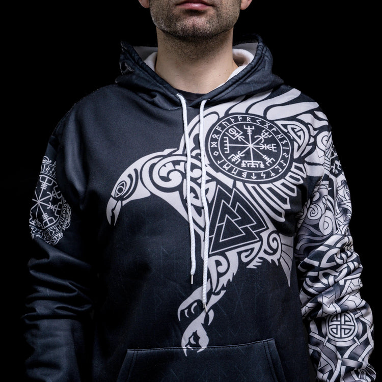 Majestic Raven - Sacred Symbols of Odin\" Viking Hoodie Majestic Raven - Sacred Symbols of Odin\" Viking Hoodie