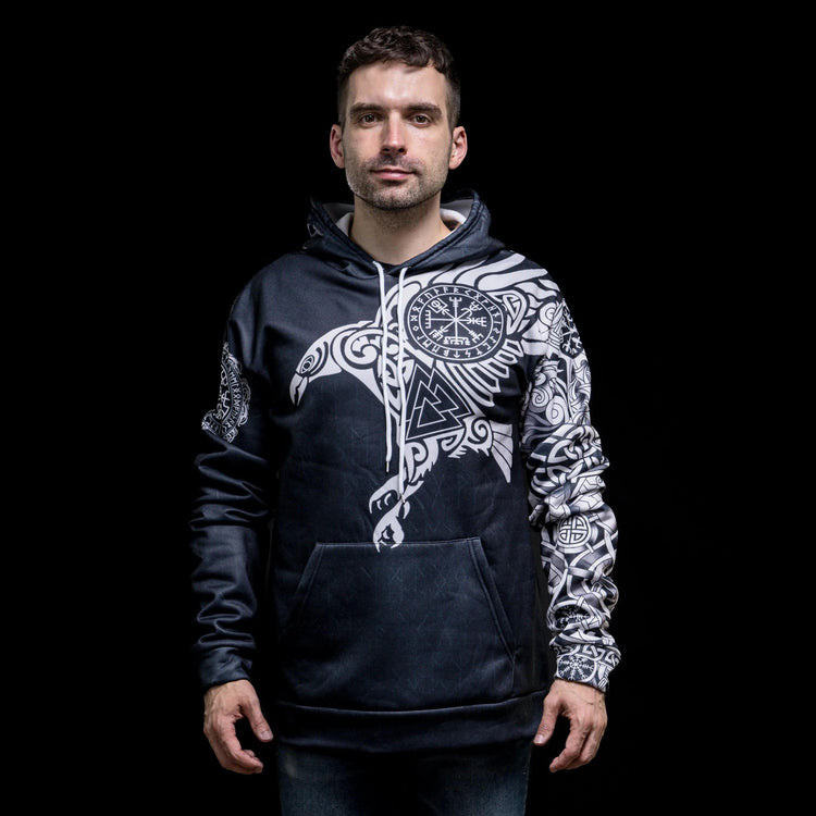 Majestic Raven - Sacred Symbols of Odin\" Viking Hoodie Majestic Raven - Sacred Symbols of Odin\" Viking Hoodie