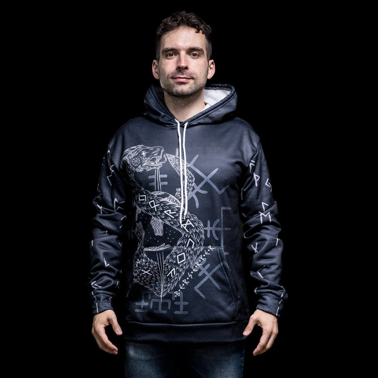 Viking Hoodie \"Infinity Ouroboros and Vegvisir Hoodie Viking Hoodie \"Infinity Ouroboros and Vegvisir Hoodie