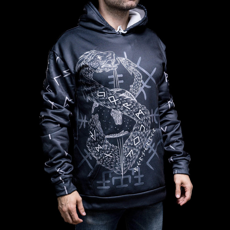 Viking Hoodie \"Infinity Ouroboros and Vegvisir Hoodie Viking Hoodie \"Infinity Ouroboros and Vegvisir Hoodie