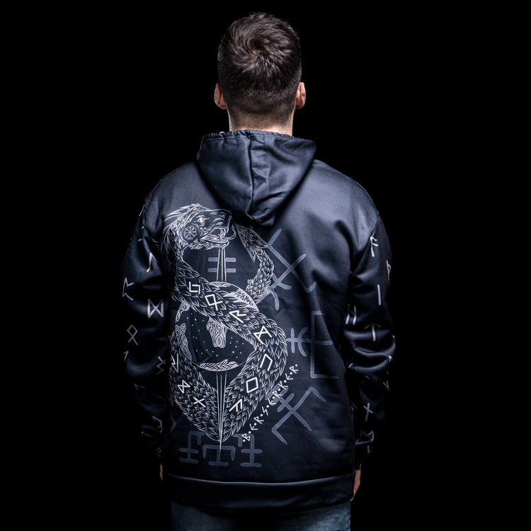Viking Hoodie \"Infinity Ouroboros and Vegvisir Hoodie Viking Hoodie \"Infinity Ouroboros and Vegvisir Hoodie