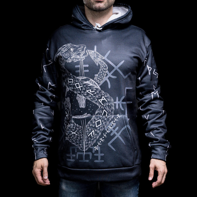Viking Hoodie \"Infinity Ouroboros and Vegvisir Hoodie Viking Hoodie \"Infinity Ouroboros and Vegvisir Hoodie