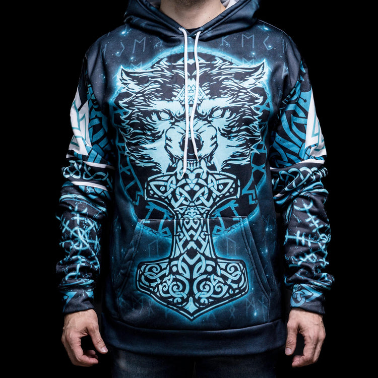 Viking Hoodie \"Hoodie Mjölnir du Loup\" (Wolf Hoodie) Viking Hoodie \"Hoodie Mjölnir du Loup\" (Wolf Hoodie)