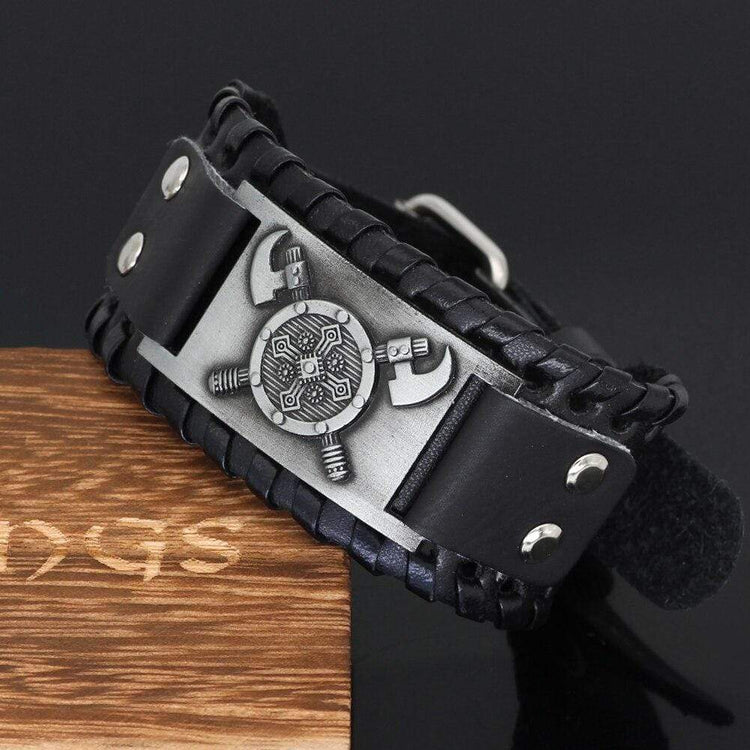 Leather Viking Shield Bracelet Leather Viking Shield Bracelet