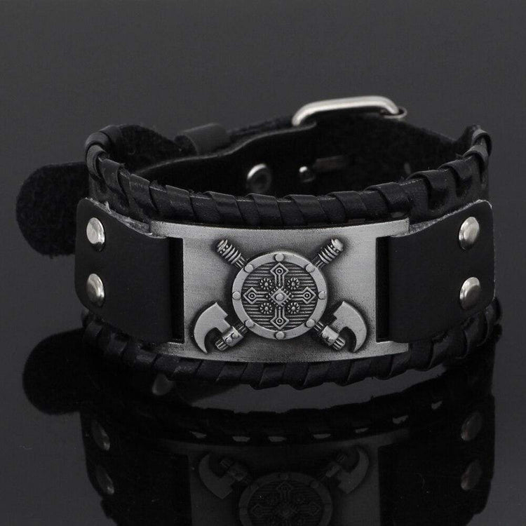 Leather Viking Shield Bracelet Leather Viking Shield Bracelet