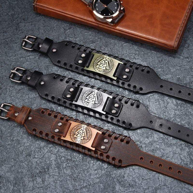 Adjustable Leather Strap - Valknut® Symbol Adjustable Leather Strap - Valknut® Symbol