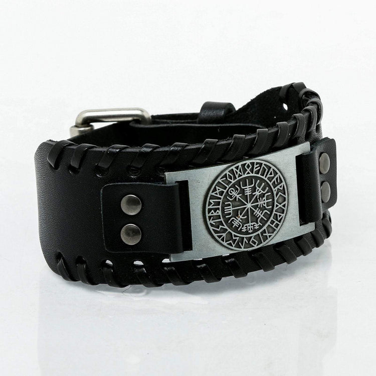 Leather Bracelet Black - Rune Viking Leather Bracelet Black - Rune Viking