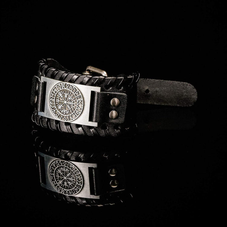 Leather Bracelet Black - Rune Viking Leather Bracelet Black - Rune Viking