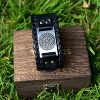 Leather Bracelet Black - Rune Viking Leather Bracelet Black - Rune Viking