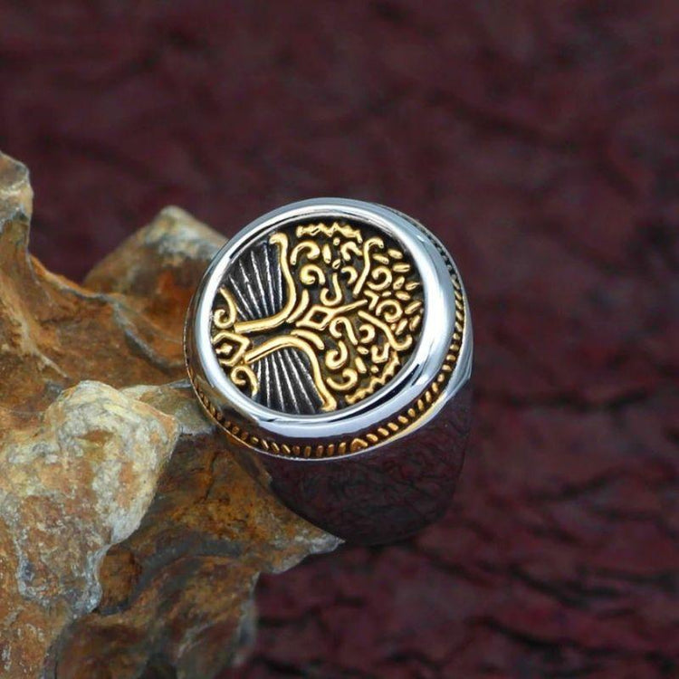 Golden Tree of Life signet ring - stainless steel Golden Tree of Life signet ring - stainless steel