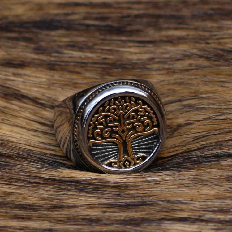 Golden Tree of Life signet ring - stainless steel Golden Tree of Life signet ring - stainless steel