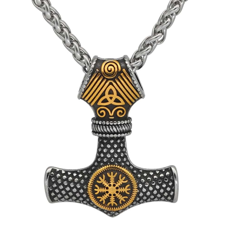 Thor's hammer necklace with terror helmet - Vegvisir Thor's hammer necklace with terror helmet - Vegvisir