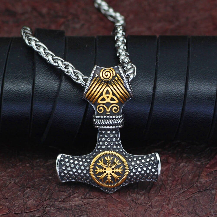 Thor's hammer necklace with terror helmet - Vegvisir Thor's hammer necklace with terror helmet - Vegvisir
