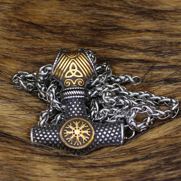 Thor's hammer necklace with terror helmet - Vegvisir Thor's hammer necklace with terror helmet - Vegvisir