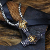 Thor's hammer necklace with terror helmet - Vegvisir Thor's hammer necklace with terror helmet - Vegvisir