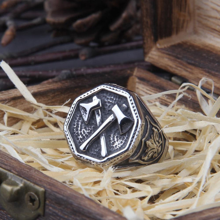 Crossed Battleaxe Ring - Stainless Steel Crossed Battleaxe Ring - Stainless Steel