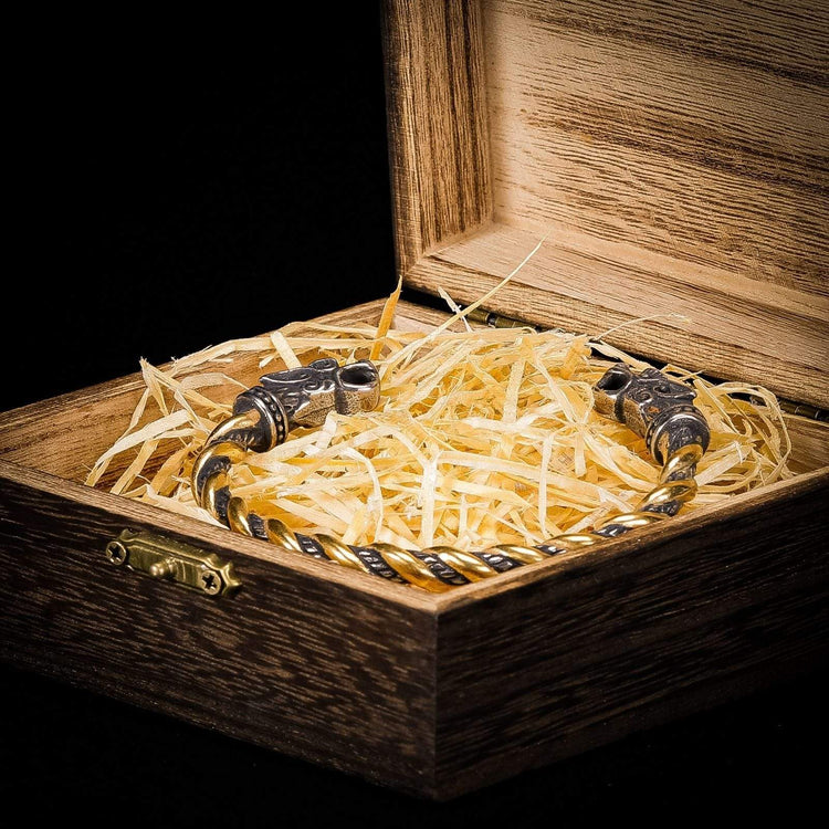 Loyalty Bracelet - 2 Fenrir heads - Mixed Gold and Silver Loyalty Bracelet - 2 Fenrir heads - Mixed Gold and Silver