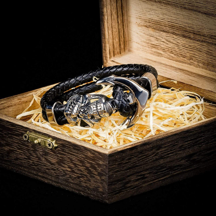 Leather Viking Skull Bracelet Leather Viking Skull Bracelet