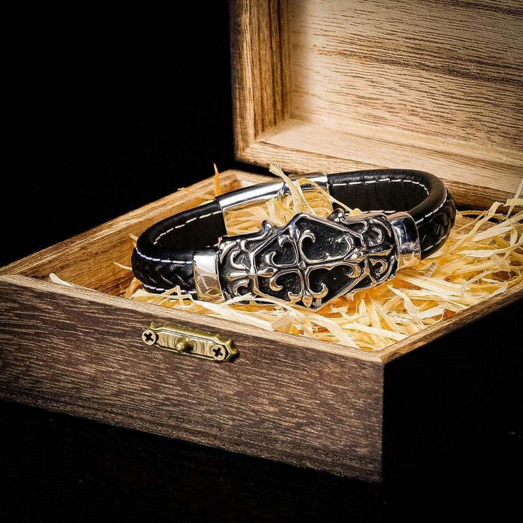 Viking bracelet with Christian engraving in leather Viking bracelet with Christian engraving in leather