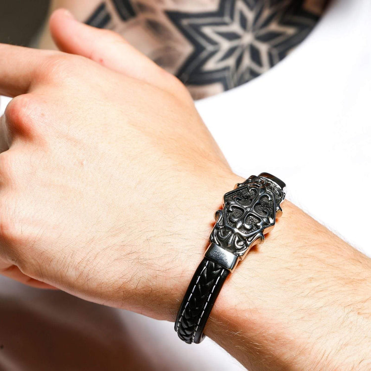 Viking bracelet with Christian engraving in leather Viking bracelet with Christian engraving in leather
