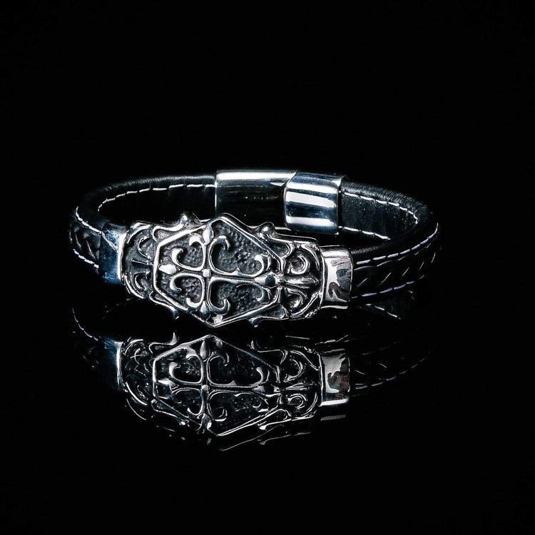 Viking bracelet with Christian engraving in leather Viking bracelet with Christian engraving in leather