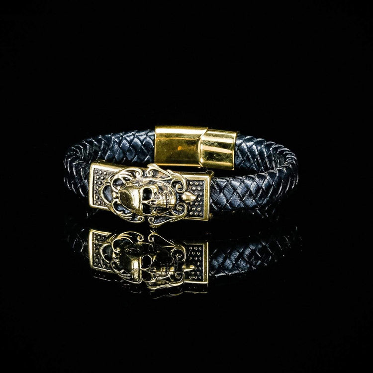 Leather Viking Bracelet Skull Leather Viking Bracelet Skull