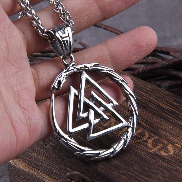 Valknut necklace with dragon guardian of souls Valknut necklace with dragon guardian of souls