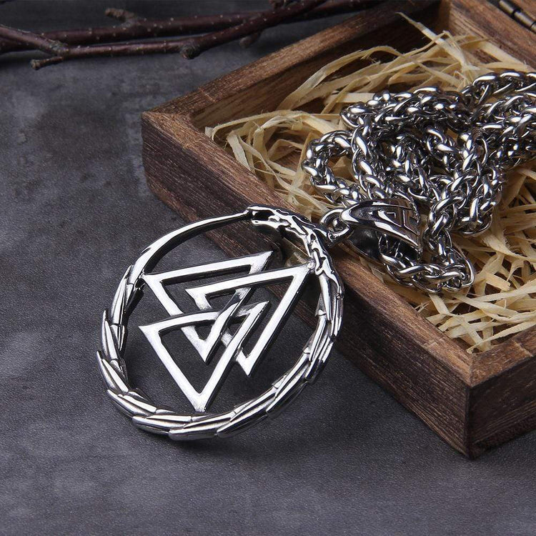 Valknut necklace with dragon guardian of souls Valknut necklace with dragon guardian of souls
