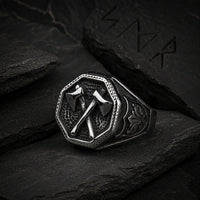 Crossed War Axe Ring - Stainless Steel