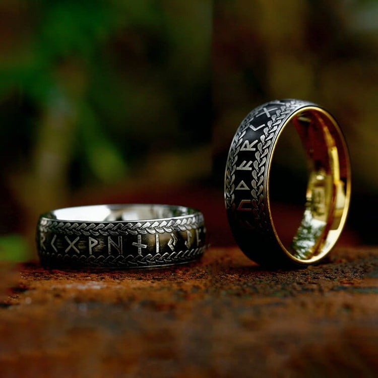 Viking Ring "Midgard Ring Braided with Runes