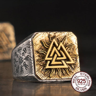 925 Sterling Silver Viking Ring - Le Valknut Solaire