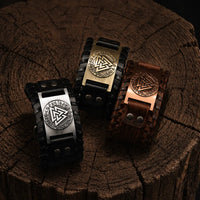 Adjustable leather bracelet - Valknut® symbol