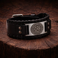 Black Leather Bracelet - Viking Rune