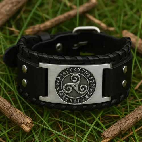 Bracelet viking Bracelet Triskele breton en cuir - Odins Hall