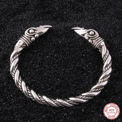 925 Sterling Silver Viking Bracelet - Odin's Ravens