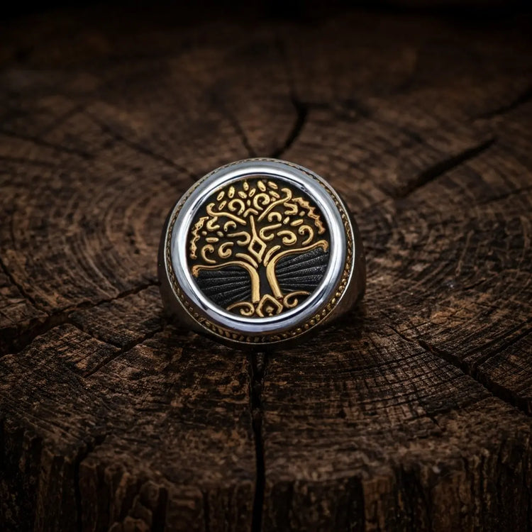 Golden Tree of Life Signet Ring - Stainless Steel
