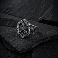Viking Rune Vegvisir Signet Ring - Stainless Steel