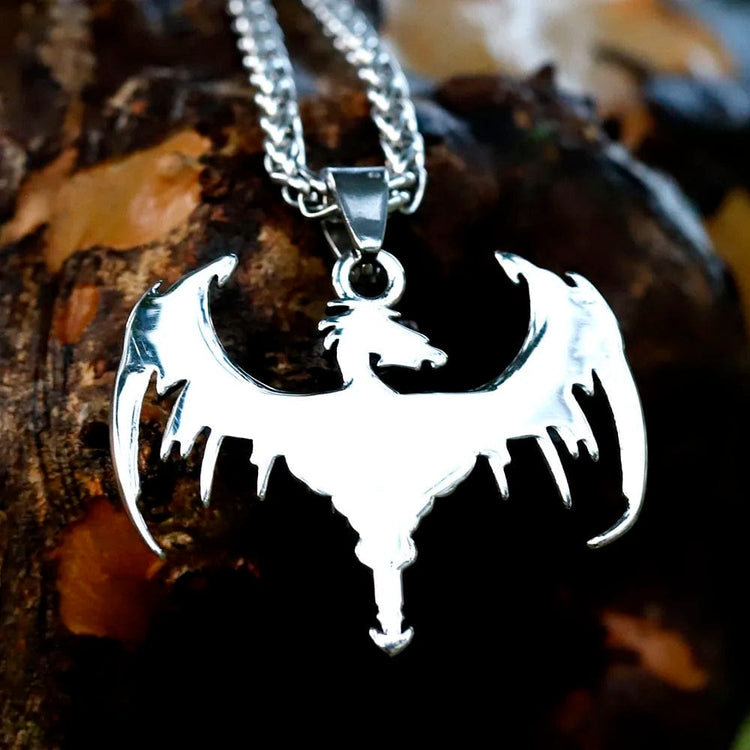 Big silver dragon necklace