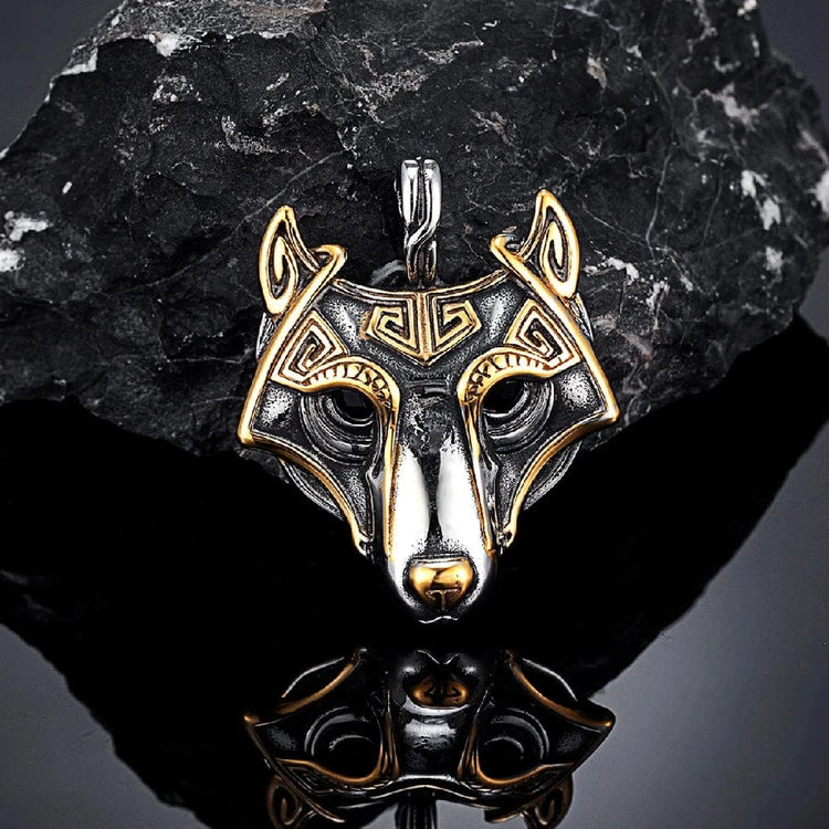 Golden Fenrir mask necklace