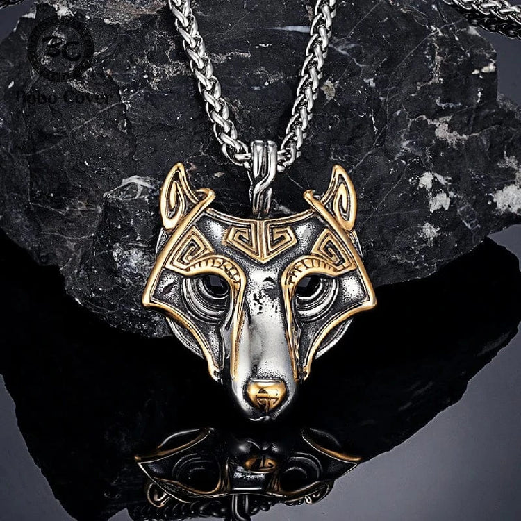 Golden Fenrir mask necklace