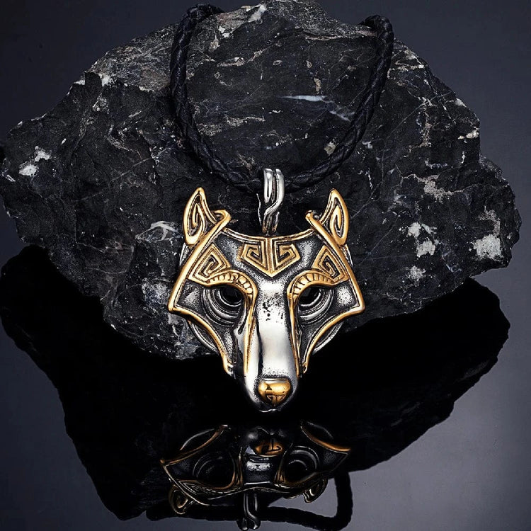 Golden Fenrir mask necklace