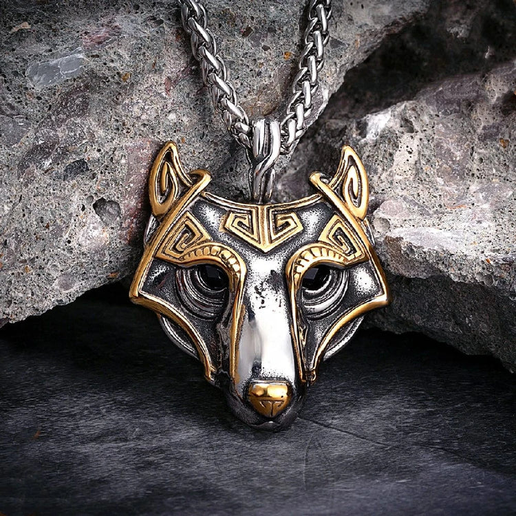 Golden Fenrir mask necklace