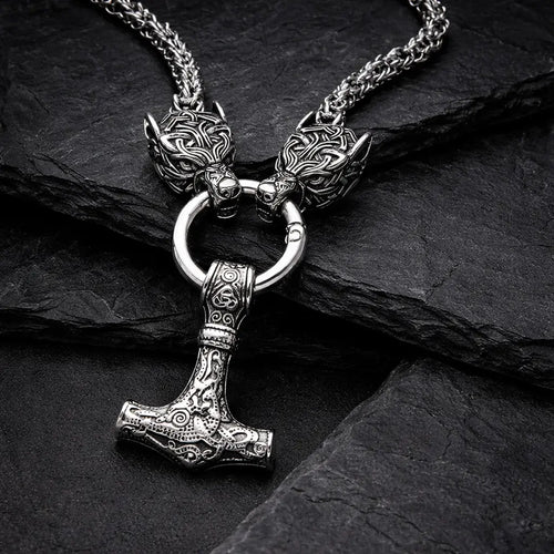 Collier nordique Collier puissance de Mjolnir et protection de Freki et Geri - Odins Hall