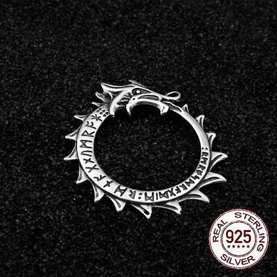925 Sterling Silver Pendant - Ouroboros Rune