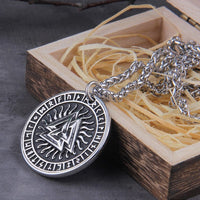 Viking Necklace \"Runic and Valknut Sun Pendant